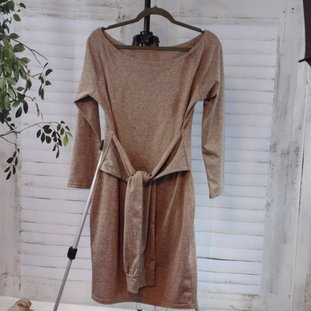 Brown/Khaki Sporty Off-Shoulder Bodycon Dress Size XL - Picture 5 of 6